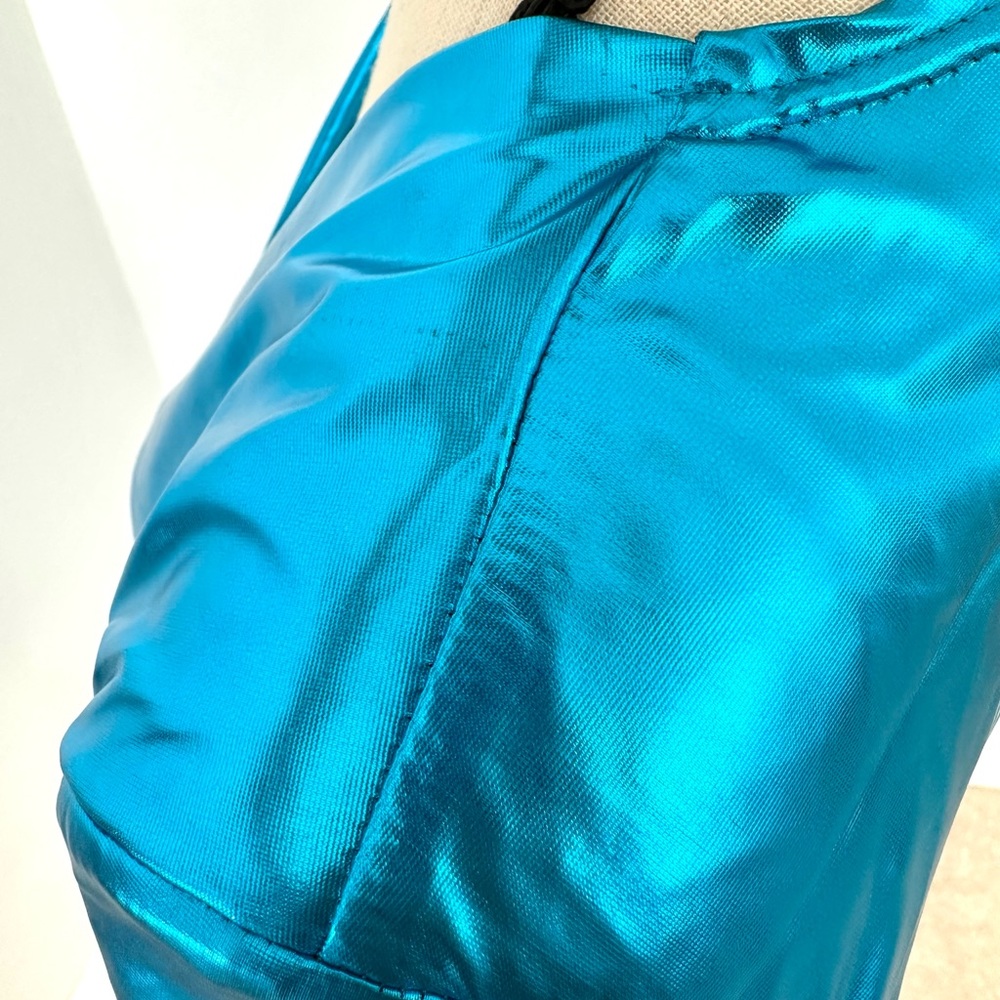 BuddyLove Cyrus Metallic V Neck Long Sleeve Mini Dress in Cyan - Picture 8 of 10